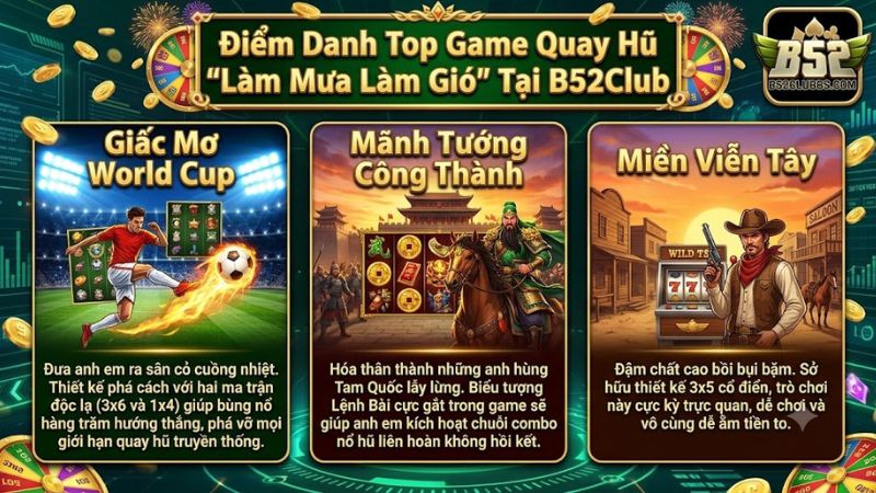 Các tựa game quay hũ làm mưa làm gió tại b52club