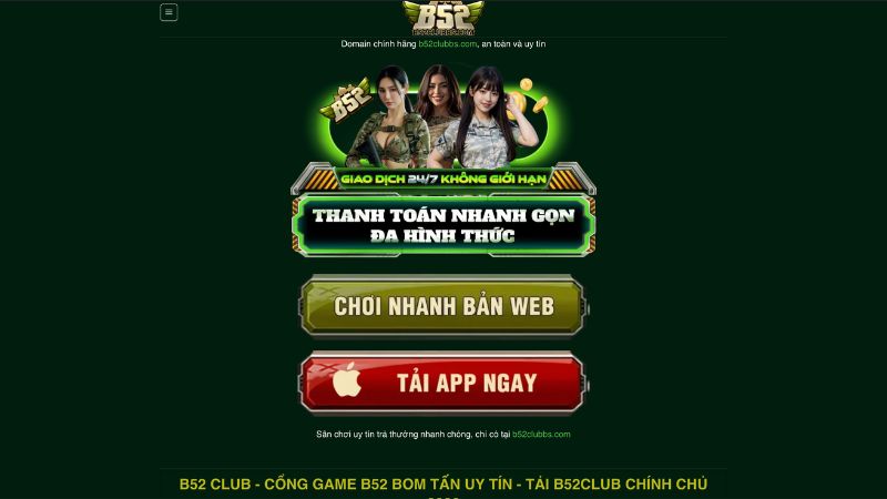 Giao diện màn hình chính của cổng game B52 Club mang đậm phong cách quân đội