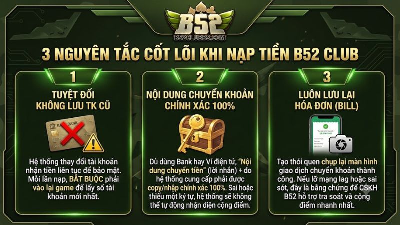 Hình ảnh lưu ý bảo mật và điền đúng thông tin khi nạp tiền tại b52club