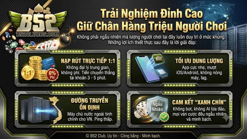 Tốc độ xử lý nạp rút tiền siêu tốc 1:1 trực tiếp trên ứng dụng B52